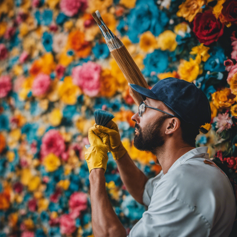 An image showcasing a skilled painter and decorator in York, meticulously transforming a dull wall into a vibrant masterpiece