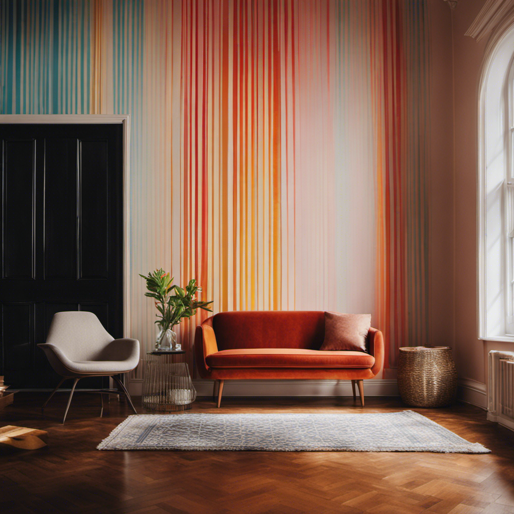 An image showcasing a room with walls adorned in vibrant stripes, delicate stenciled patterns, and elegantly blended ombre effects