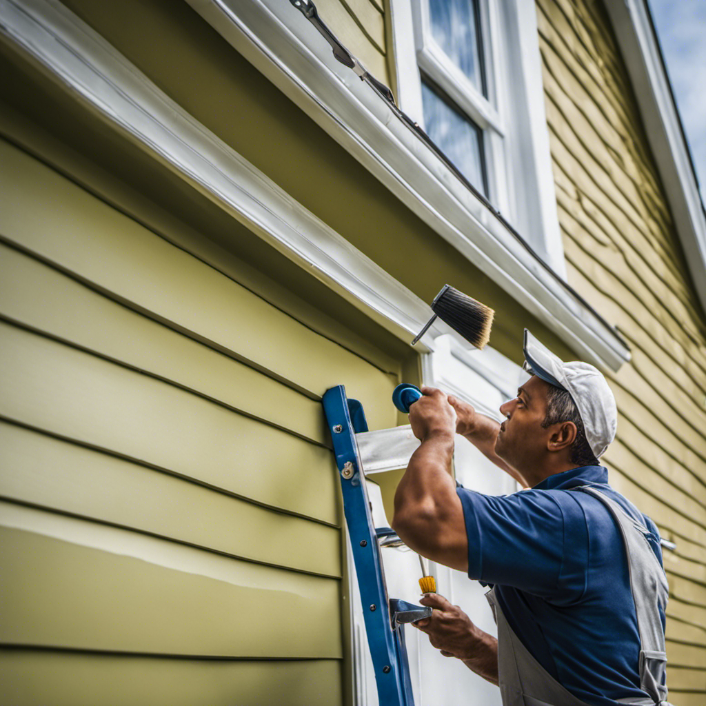 An image showcasing a skilled residential painter meticulously applying a fresh coat of paint to a York home's exterior, capturing the transformation and enhanced curb appeal that expert residential painters bring to your home