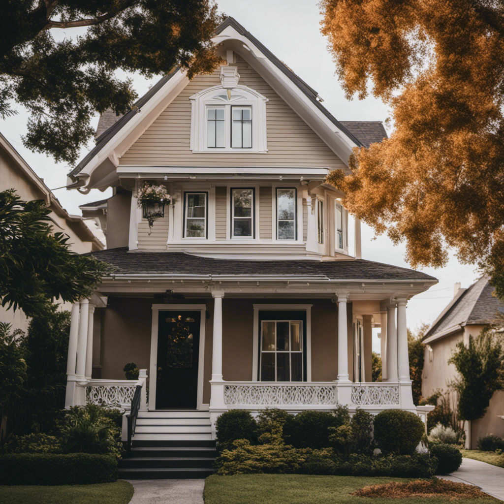 An image of a charming two-story house, nestled in a picturesque neighborhood