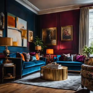 An image showcasing a beautifully painted living room in York, with rich, vibrant colors enhancing the space