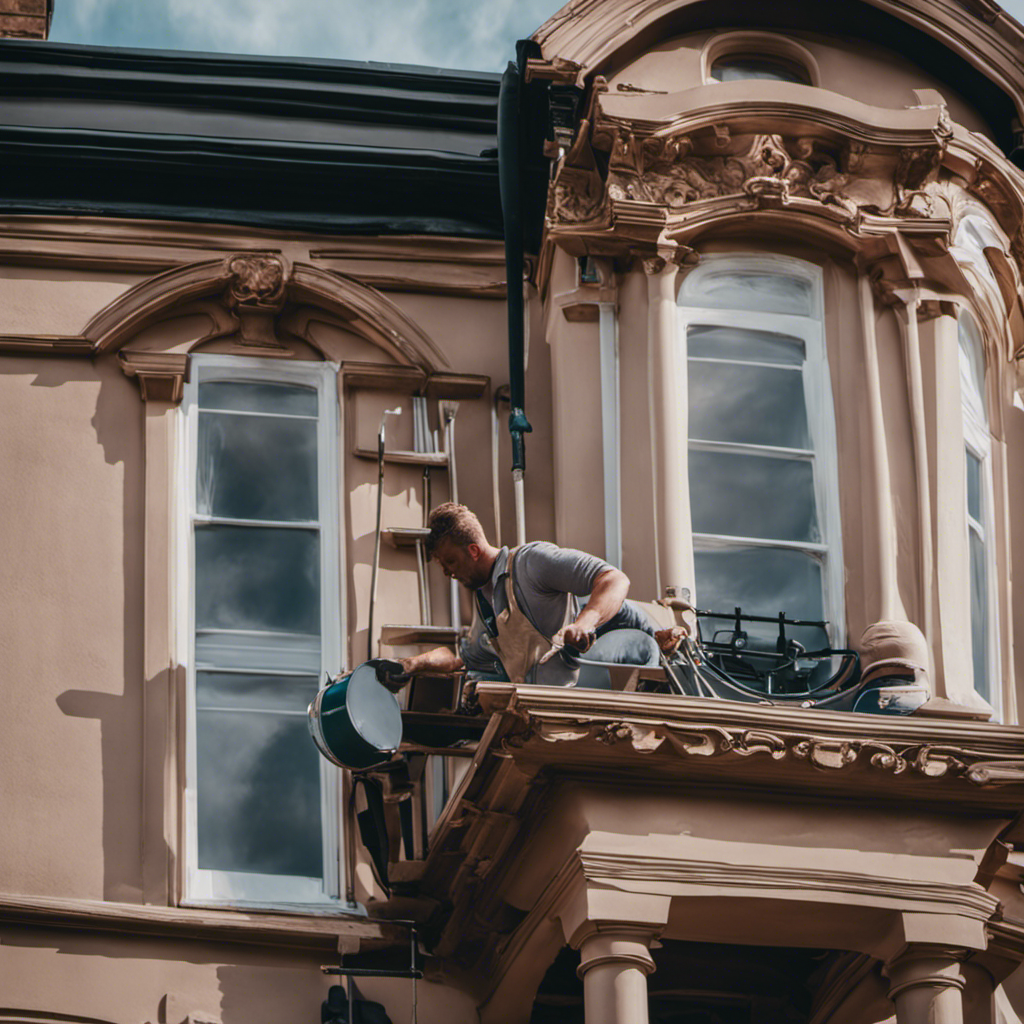 An image showcasing a skilled residential painter gracefully applying a fresh coat of paint to a beautifully detailed Victorian home in York