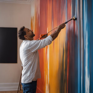 An image that showcases a skilled painting contractor meticulously applying a fresh coat of vibrant paint on a York interior wall, radiating professionalism and trustworthiness through their precise brushstrokes and attention to detail