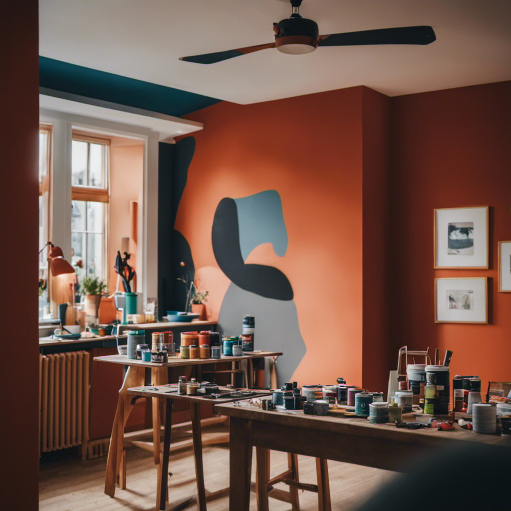 An image showcasing a skilled team of local painting contractors in York transforming a dull interior into a vibrant space, radiating professionalism and trustworthiness