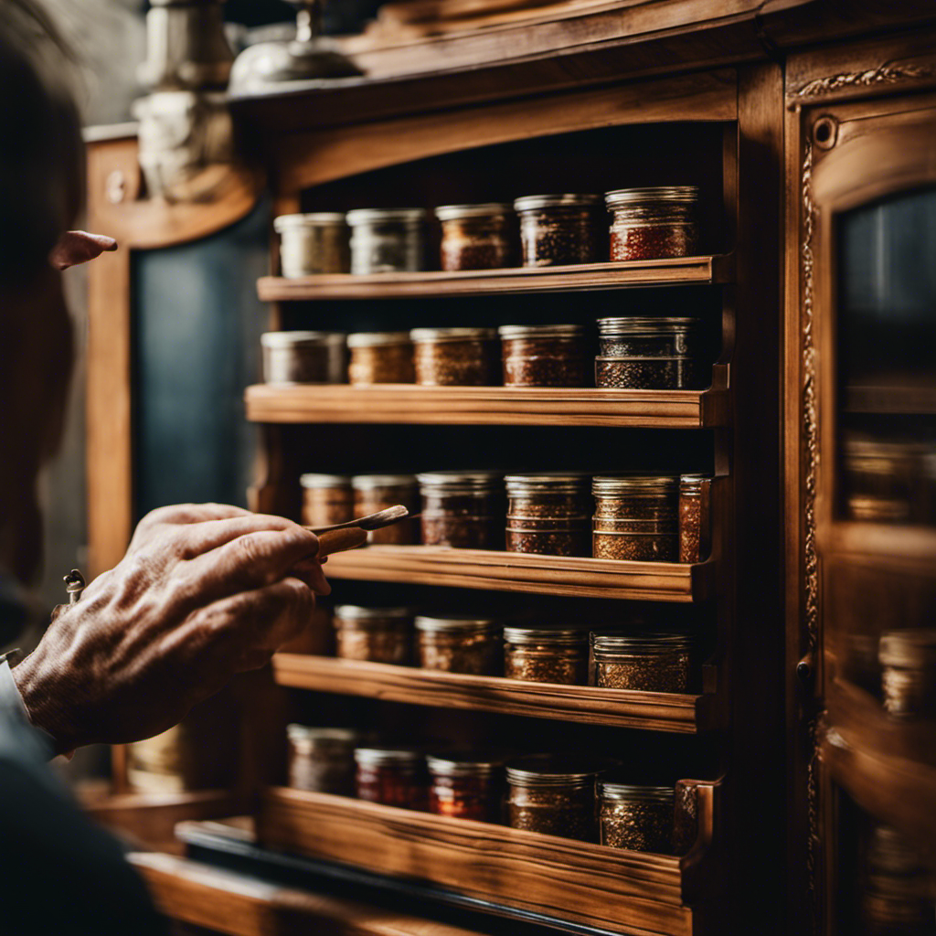 An image showcasing a skilled artisan delicately transforming a dull, outdated cabinet into a stunning masterpiece using intricate brushstrokes, rich hues, and meticulous attention to detail, captivating York's artistic spirit