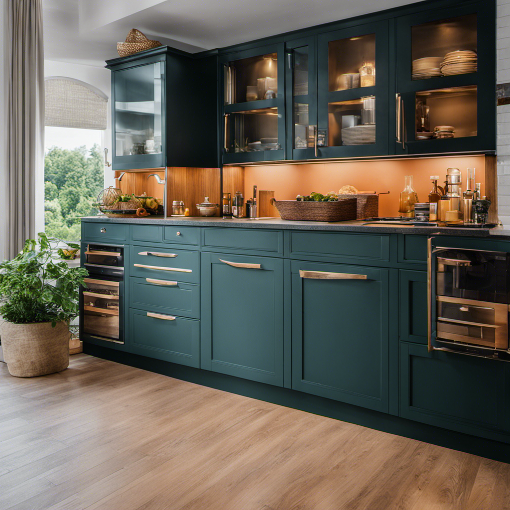 An image showcasing a beautifully painted cabinet in York, with its vibrant colors and flawless finish enhancing the overall elegance of a modern kitchen