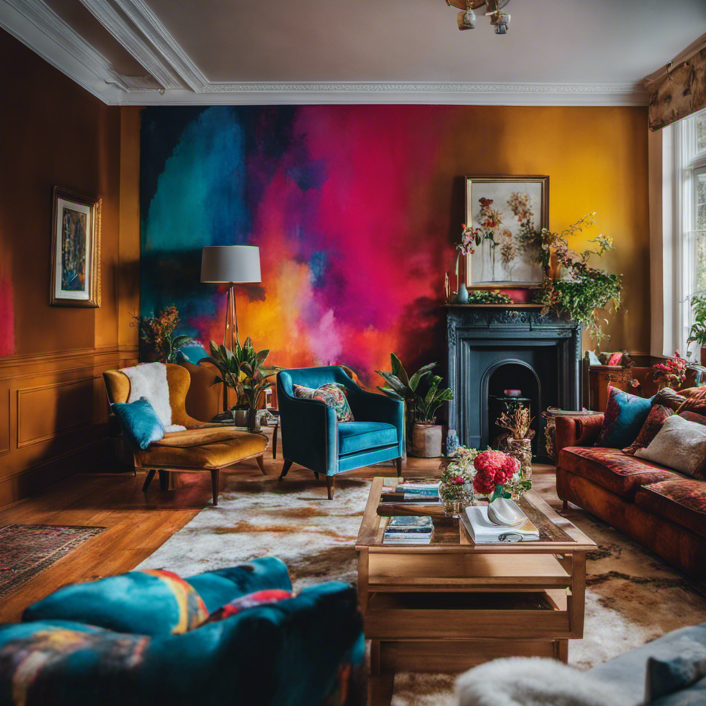 An image showcasing a top painter in York passionately transforming an ordinary living room into a stunning masterpiece, using vibrant strokes of color and intricate brushwork to elevate the beauty and ambiance of the interior space