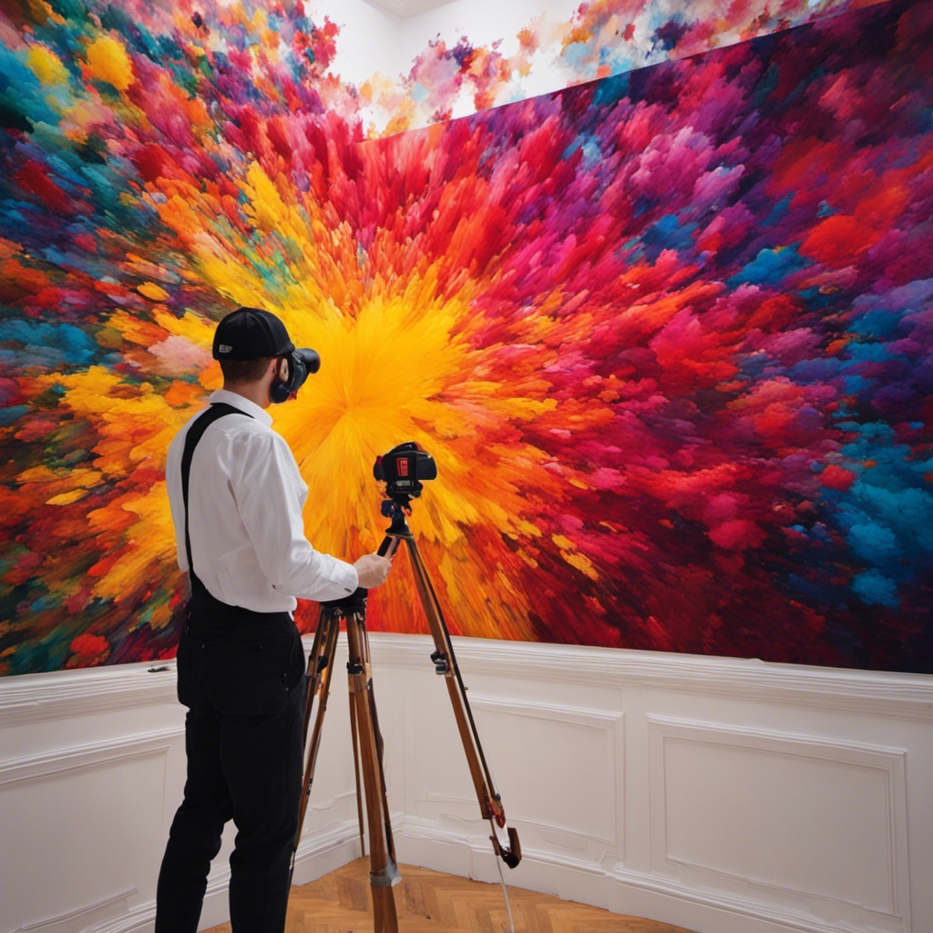  the mesmerizing sight of a York painter, armed with vibrant brushes, effortlessly transforming a lifeless white room into a kaleidoscope of colors