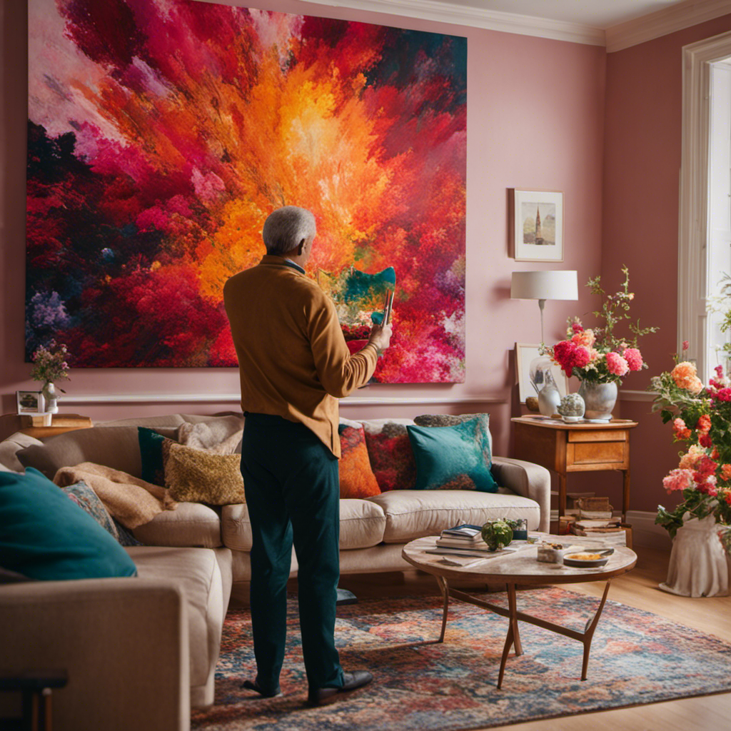 An image capturing a skilled professional painter effortlessly transforming a dull living room into a vibrant oasis