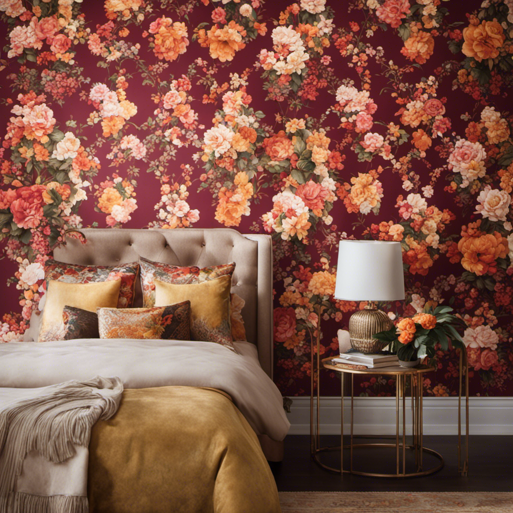 An image showcasing a skilled decorator meticulously applying vibrant, patterned wallpaper to transform a dull room into a stunning oasis of color and style