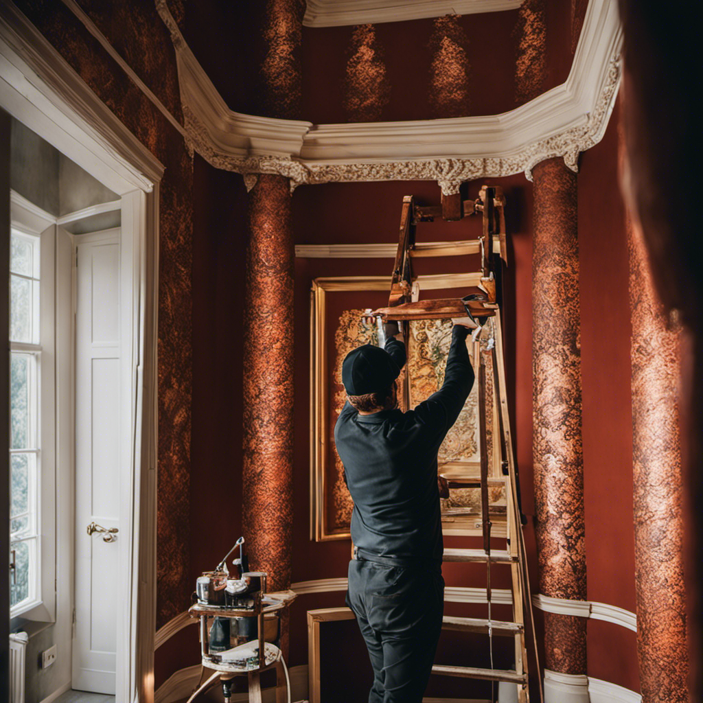 An image showcasing an expert painter in York skillfully applying layers of captivating decorative paint, transforming ordinary walls into masterpieces