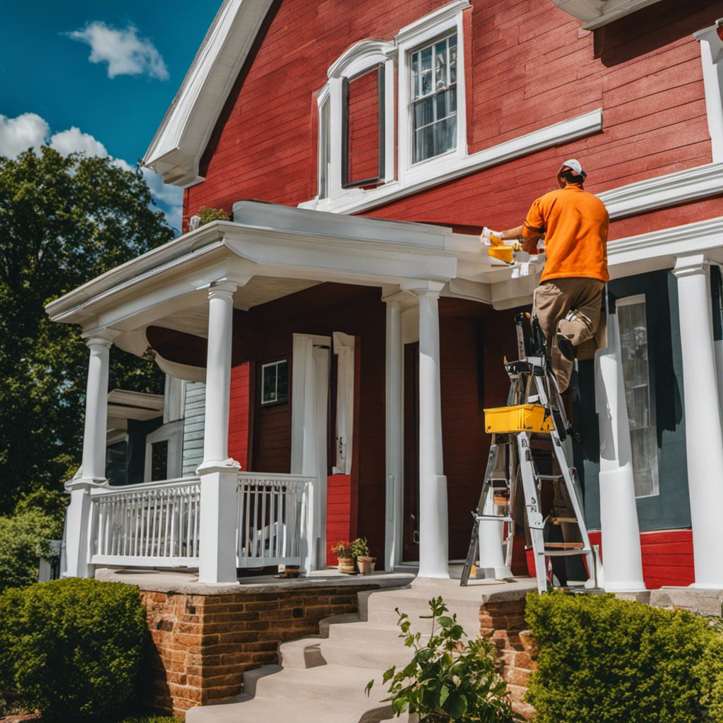 An image showcasing a skilled residential painter in York, meticulously applying a flawless coat of paint to a house's exterior