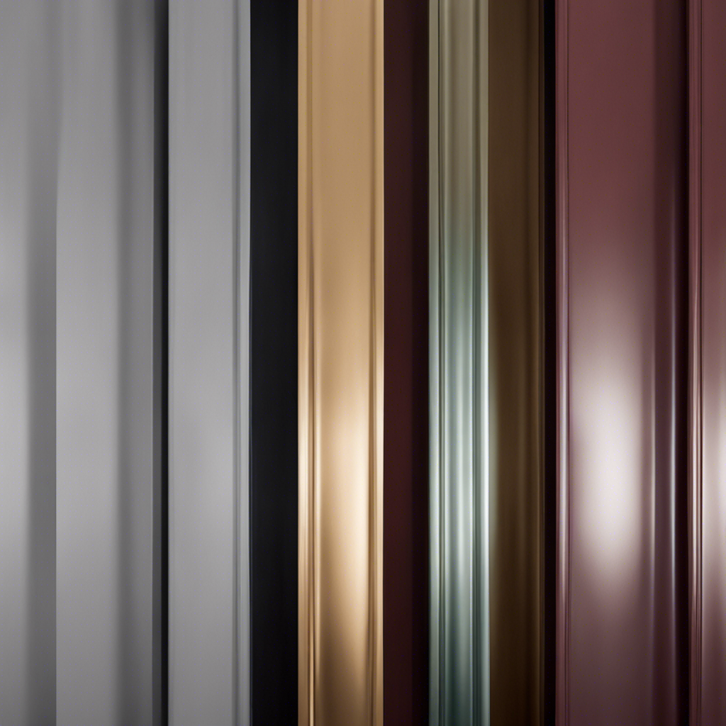 An image showcasing a side-by-side comparison of glossy, matte, and satin paint finishes on a freshly painted wall, highlighting their distinct characteristics through their reflective properties, texture, and sheen