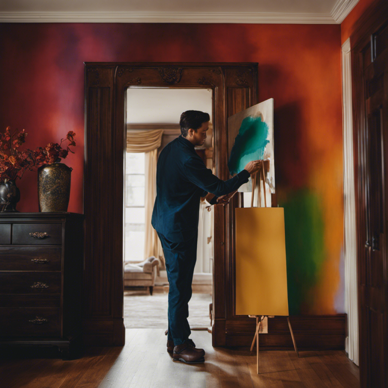 An image showcasing a skilled painter meticulously applying vibrant hues to the interior walls of a luxurious York home