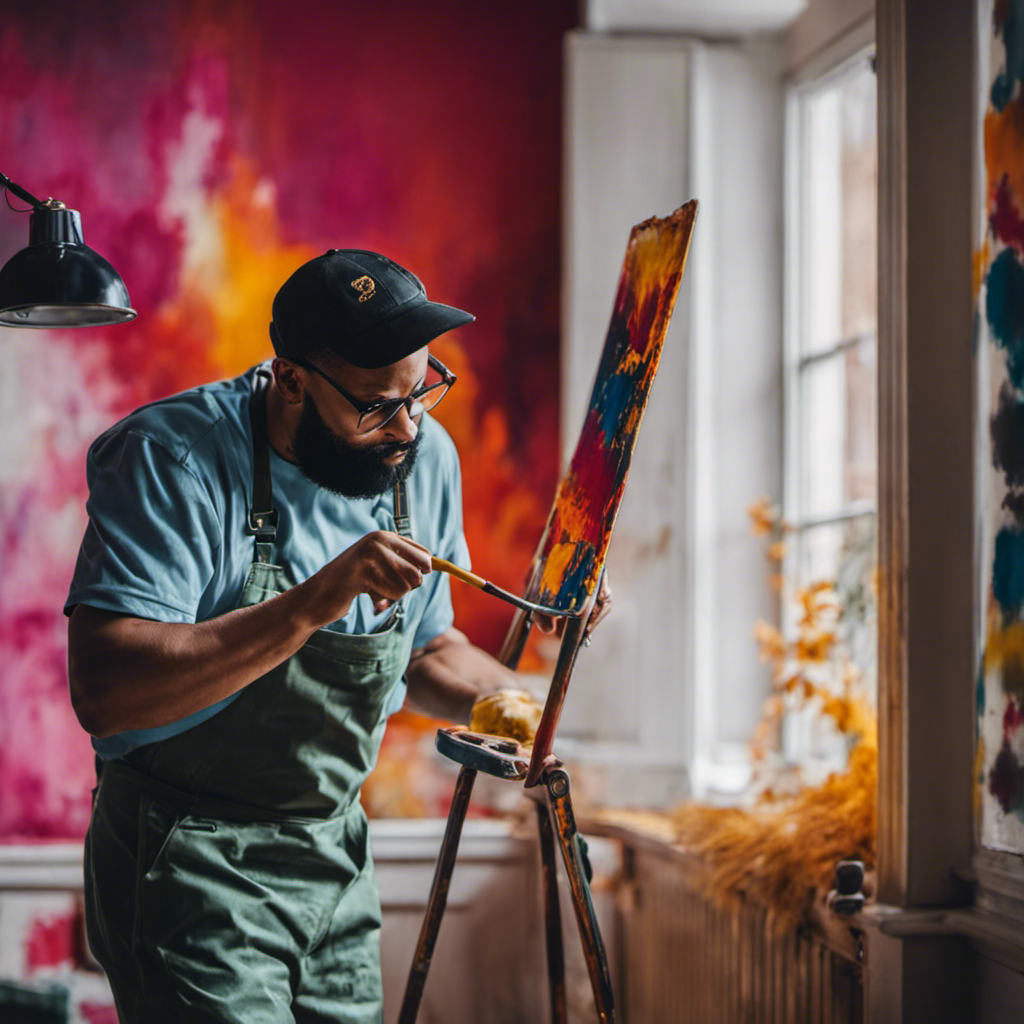 An image showcasing a skillful painter in action, deftly applying a fresh coat of vibrant paint onto a room's walls