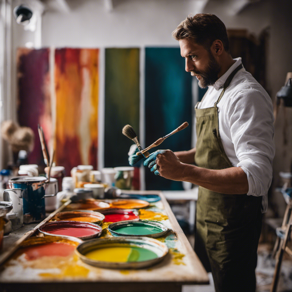 An image showcasing a skilled painter meticulously applying a cost-effective primer, followed by a vibrant layer of paint, effortlessly transforming a dull York interior into a captivating masterpiece