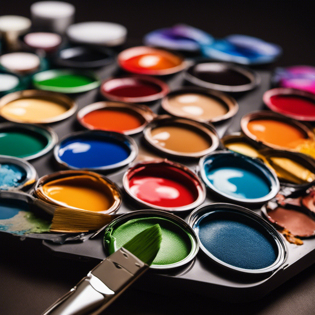 An image showcasing a paint palette with an array of meticulously arranged color swatches, revealing the intricate process of selecting and matching paint colors for flawless touch-ups