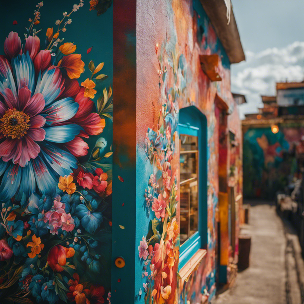  an extraordinary wall adorned with vibrant, hand-painted murals embracing a myriad of styles, from abstract to realistic, breathing life into every corner of your home