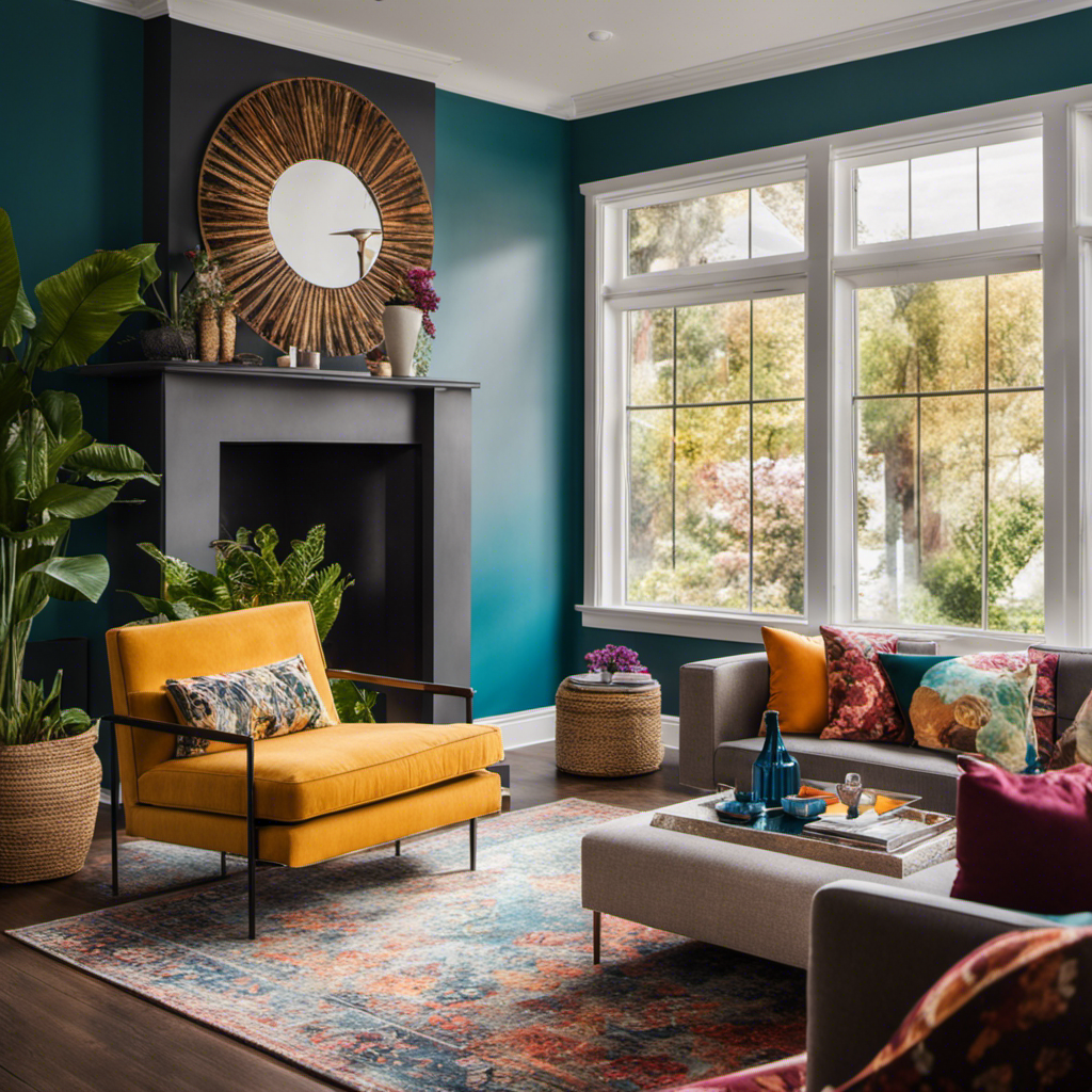  an image showcasing an inviting living room with a vibrant, yet harmonious color palette