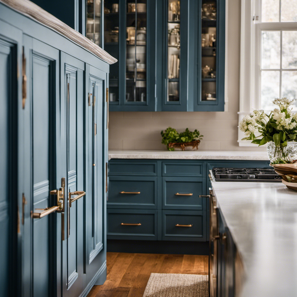 An image showcasing an array of meticulously painted cabinets in York, each adorned with vibrant colors ranging from soothing coastal blues to warm earthy tones, illustrating the process of selecting the perfect color for your cabinet painting project