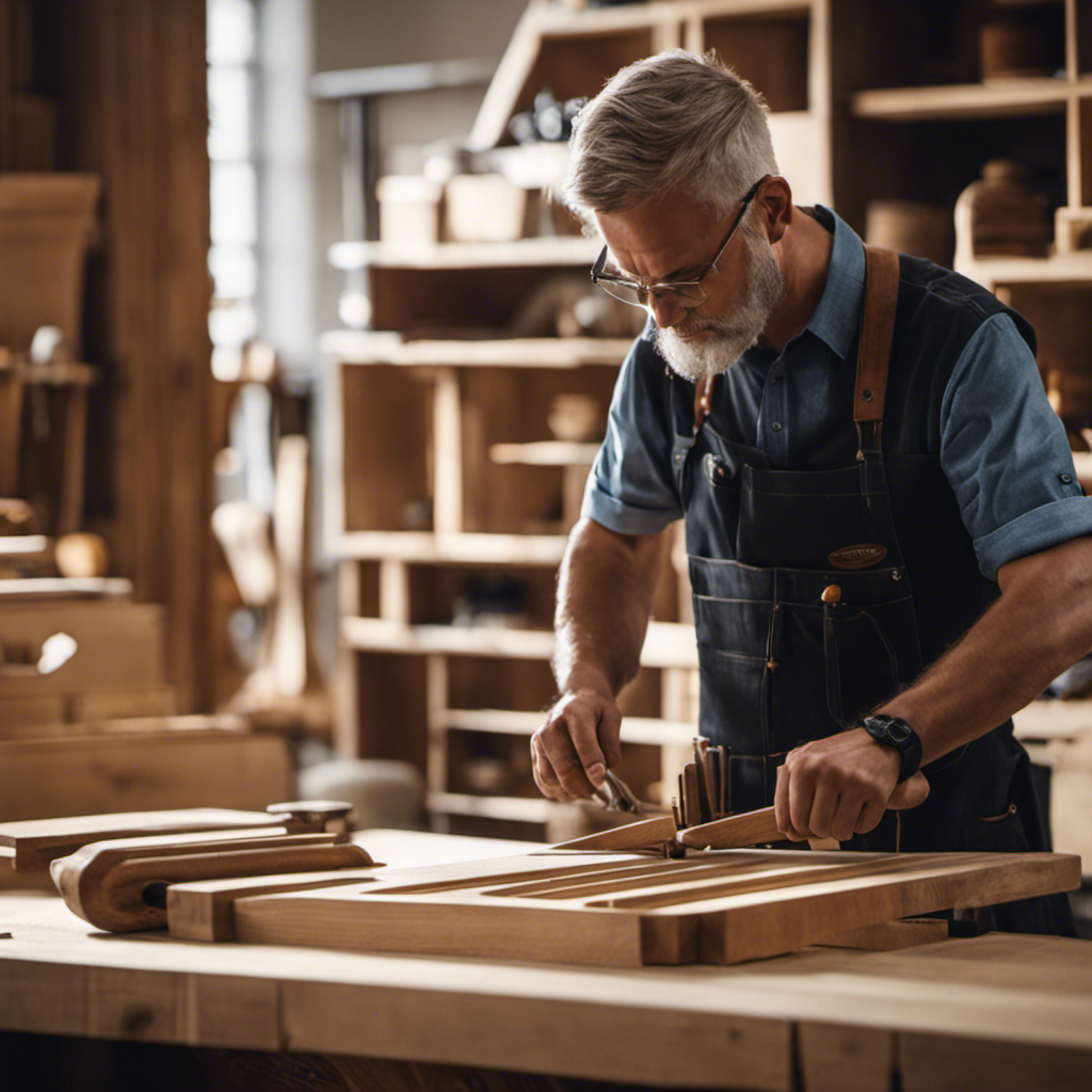 An image showcasing a skilled carpenter crafting intricate wooden cabinetry, surrounded by a variety of beautifully crafted wooden furniture pieces, highlighting the exceptional carpentry and woodwork services available in York