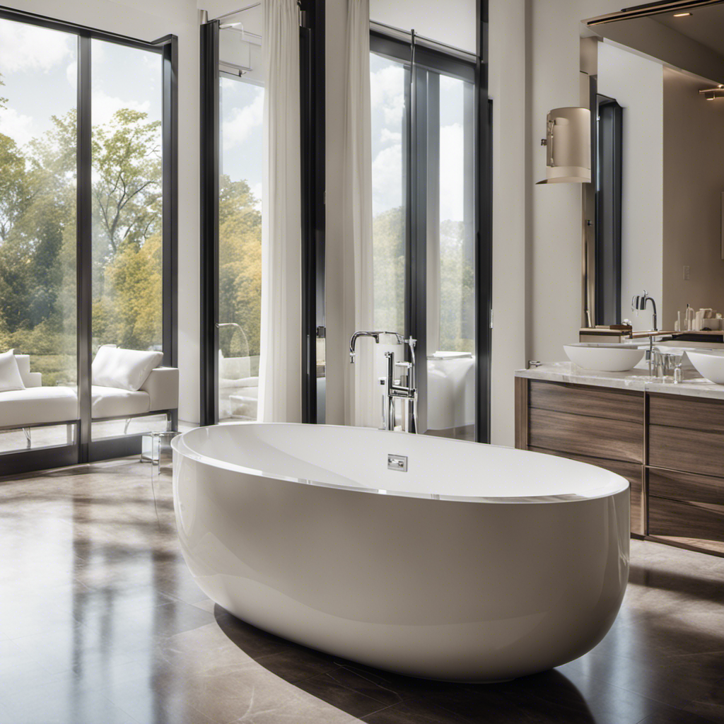 An image showcasing a luxurious bathroom transformation, with gleaming marble countertops, a sleek freestanding bathtub, and a spacious glass-enclosed shower, highlighting the top-notch bathroom renovation services available in York