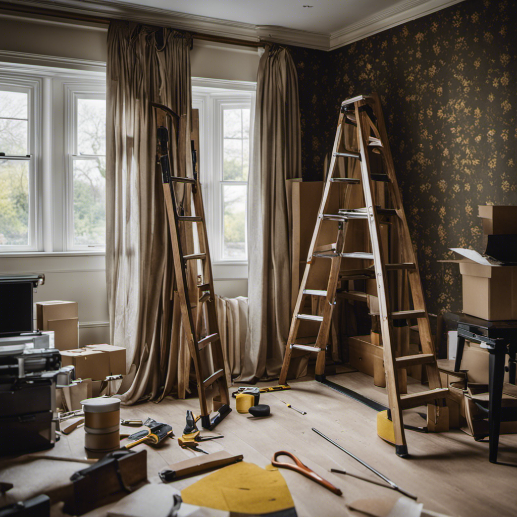 An image showcasing a neatly taped-off room with a ladder, drop cloth, and a set of wallpaper tools laid out, emphasizing the meticulous preparation required before wallpaper installation in York