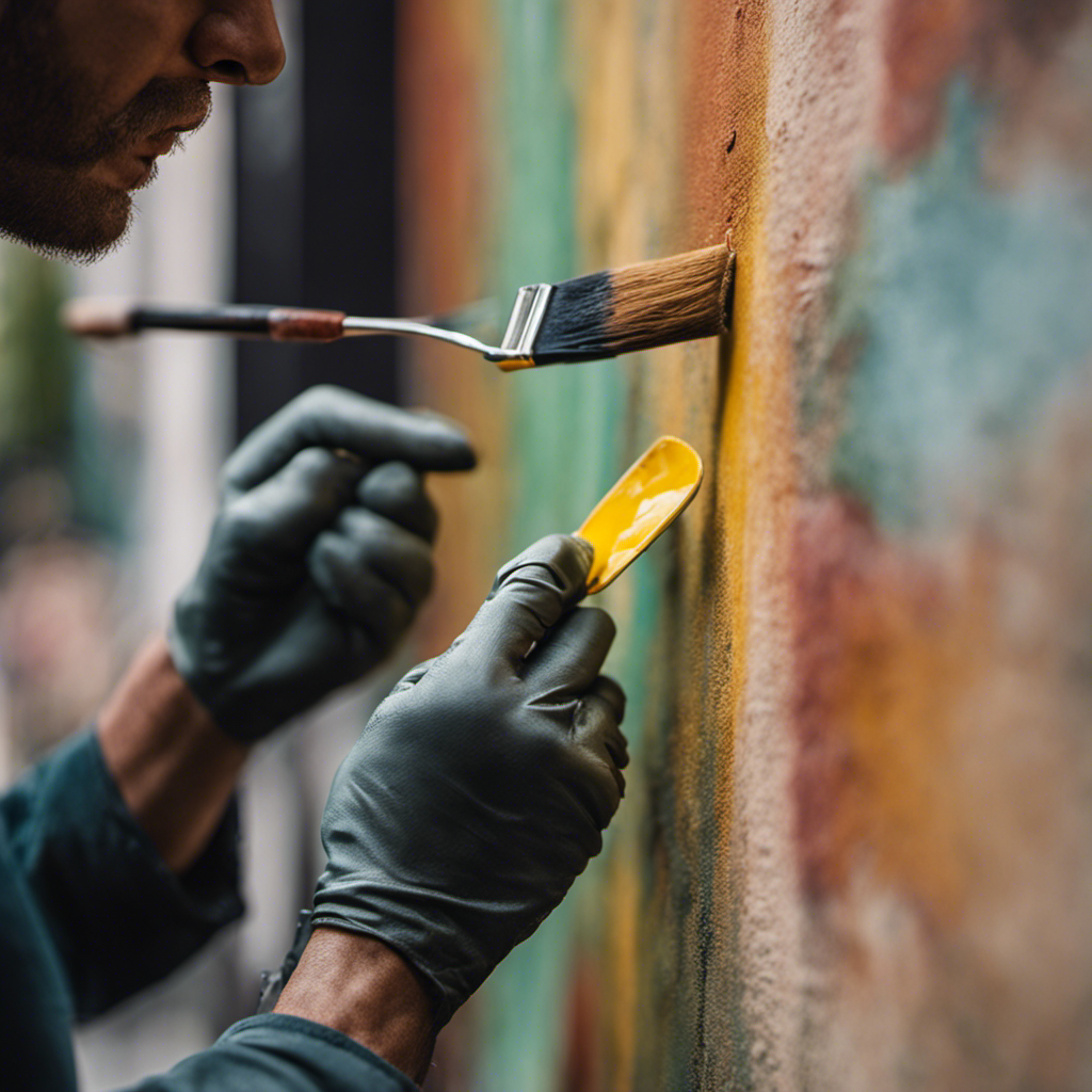 An image showcasing a close-up of a painter's steady hand meticulously applying a smooth coat of paint on a York wall, revealing their skilled technique and attention to detail