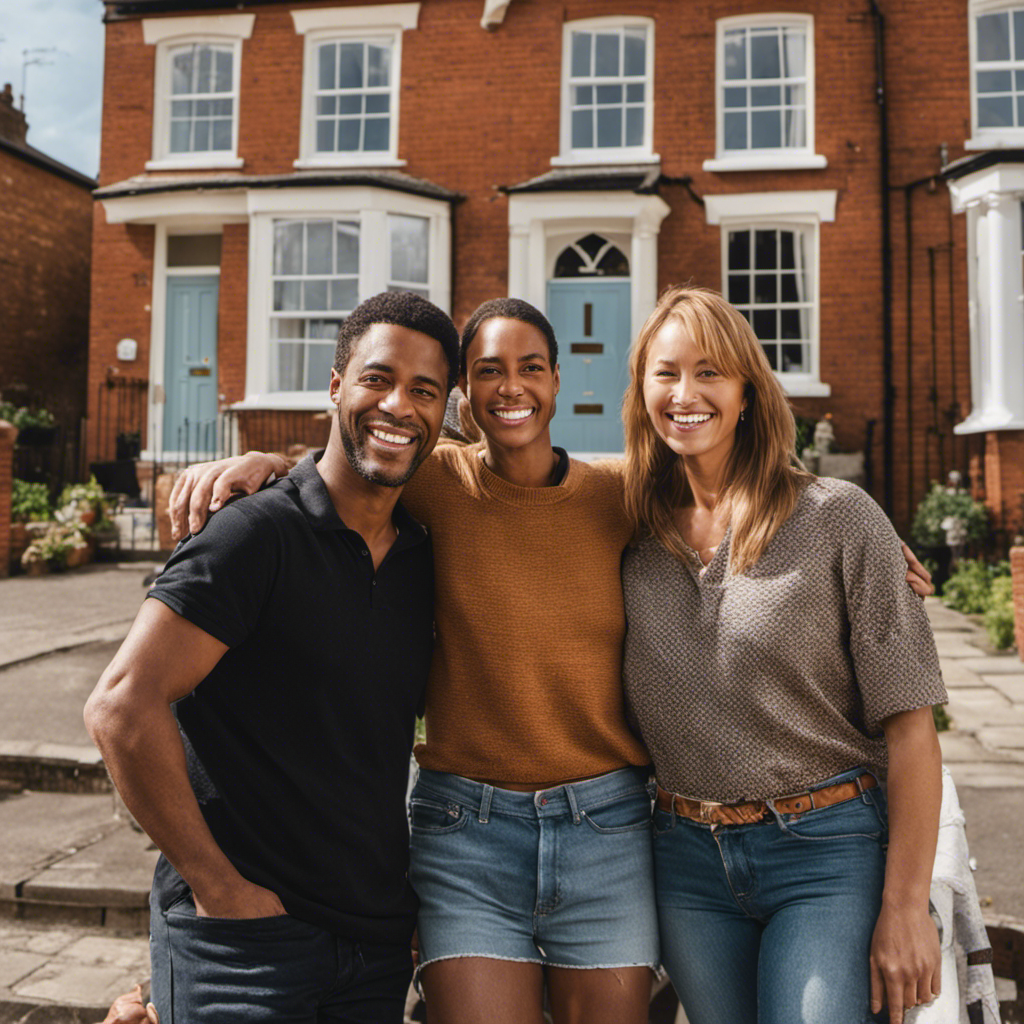 An image showcasing a collage of diverse, satisfied customers smiling in front of their freshly painted homes, with York's picturesque landmarks as the backdrop, accentuating the quality workmanship of skilled painters and decorators