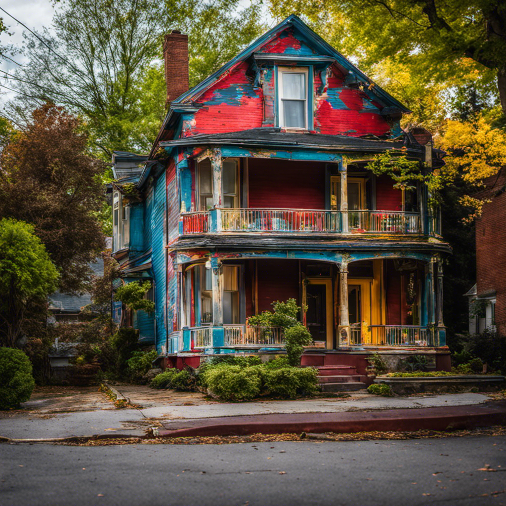 An image showcasing a dilapidated York home, with cracked and peeling paint, transformed into a vibrant masterpiece by skilled residential painting services