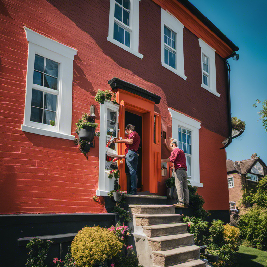 An image showcasing a group of skilled painters in York, meticulously transforming a home's exterior