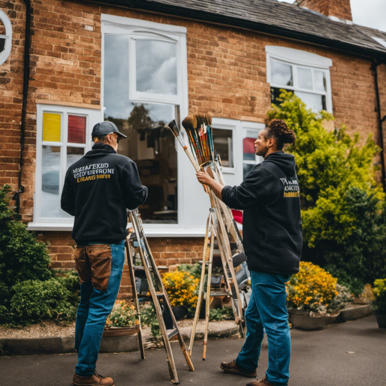 An image showcasing a group of skilled painters in York, meticulously transforming a home's exterior