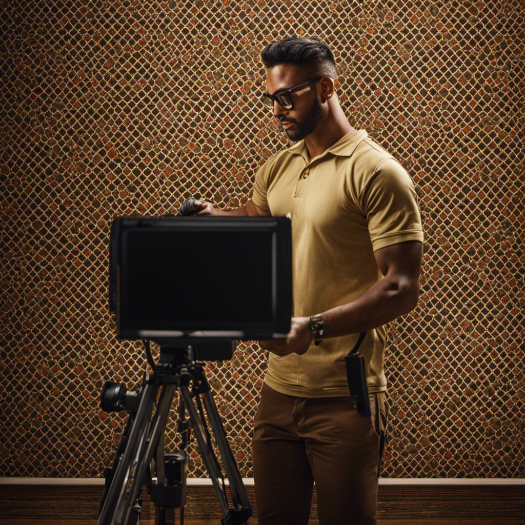 An image showcasing a skilled wallpaper installer meticulously smoothing out a vibrant patterned wallpaper onto a perfectly prepped wall