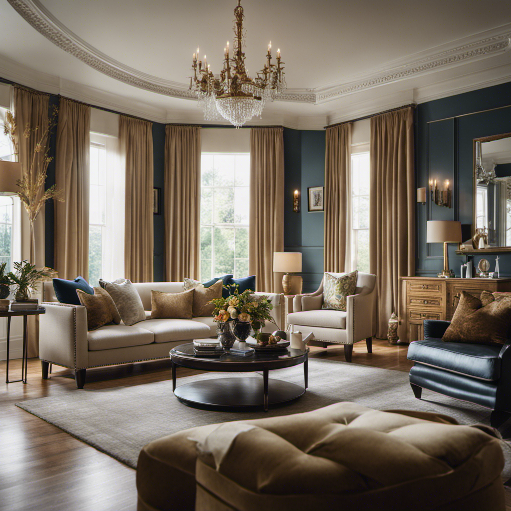 An image showcasing a spacious, elegantly furnished living room in York, adorned with exquisite wallpaper that perfectly complements the room's color palette, furniture, and overall aesthetic