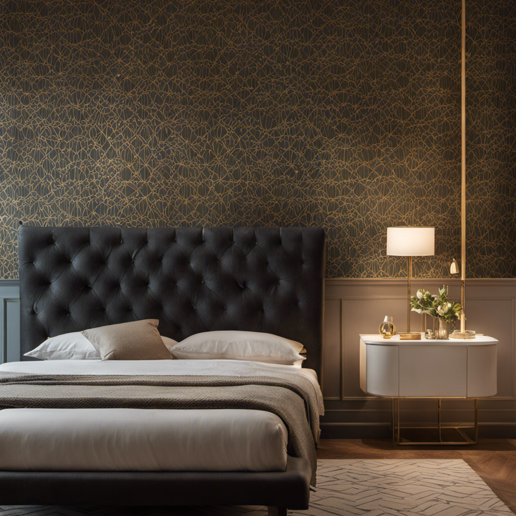 An image showcasing a skilled wallpaper installer meticulously smoothing out luxurious wallpaper on a wall in a tastefully decorated room, with perfectly aligned patterns and flawless edges