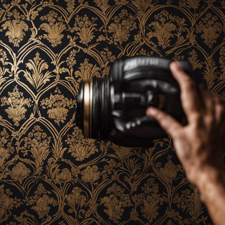 An image showcasing the skilled hands of York's premier wallpaper installers meticulously smoothing out luxurious, patterned wallpaper, resulting in flawlessly adorned walls