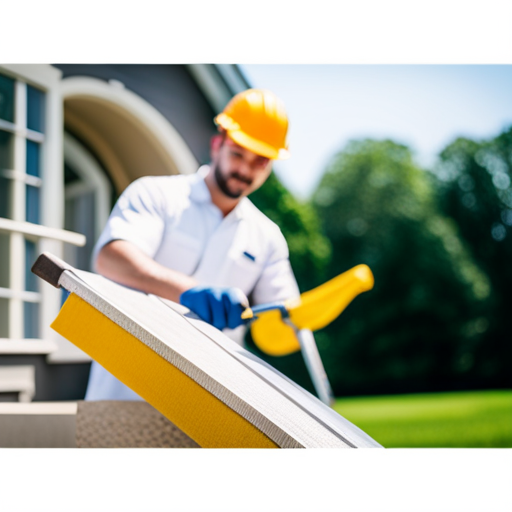 An image showcasing a professional exterior painting crew meticulously preparing surfaces, protecting landscaping, and utilizing top-quality materials in York