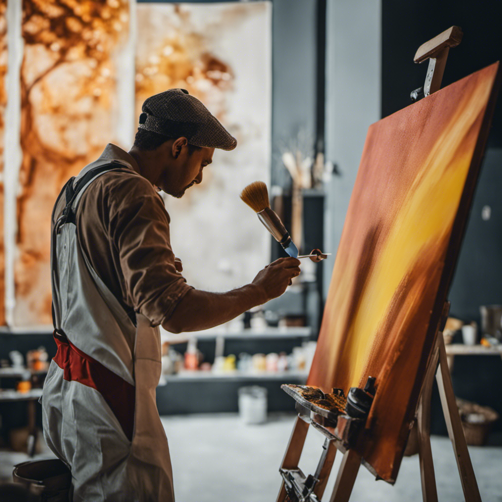 An image showcasing a professional painter using high-quality tools, delicately applying paint with precision, ensuring smooth and even strokes