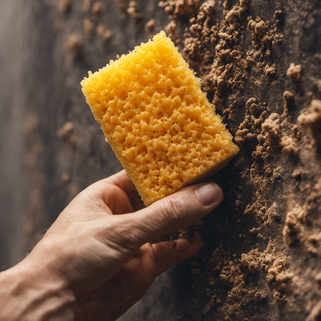 An image depicting a hand holding a sponge, gently removing dirt and debris from a wall